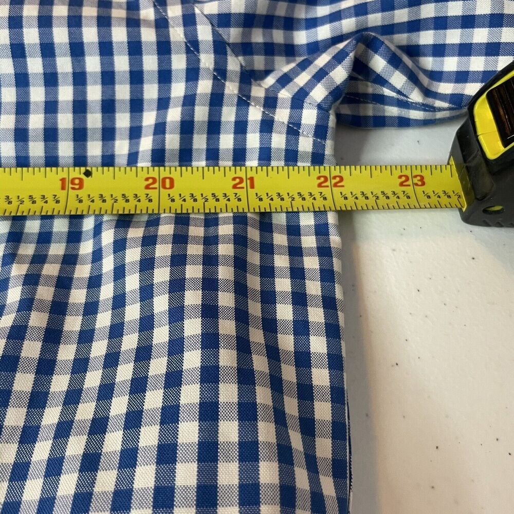 LL Bean Shirt Men 16 33 Blue Long Sleeve Gingham Check Wrinkle Free Slightly Fit - Picture 8 of 9